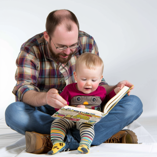 Far læser for lille barn. Billedet er AI-genereret.